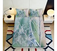 3D Printed Paris, Drap Housse, Microfibre, Bed Cover, antidérapant, déco