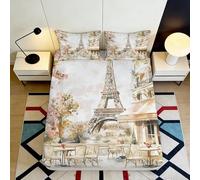 3D Printed Paris Drap Microfibre, Housse de Lit, antidérapant, déco Maison