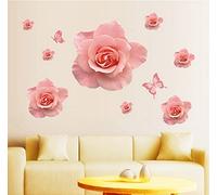 3D Roses roses Belles Roses Sticker mural chambre à coucher décoration pépinière autocollant autocollants maison décor élégant moderne autocollants fleurs Salle de séjour