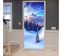 3D Sticker de Porte Trompe l'oeil Effect Après la montagne de neige Stickers Muraux Photo Mural PVC Imperméable Papier Peint Porte Murale pour Chambre Salle de Bain Cuisine Décoration 77x200cm