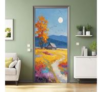 3D Sticker Porte Paysage De Fleur, Champ Doré D'Automne Sticker Mural Porte Décoration pour Cuisine Chambre Salon Salle de Bain, PVC Amovible Autocollant Stickers Muraux 80 x 210 cm