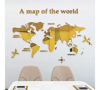 3D Stickers Muraux Carte du Monde Stickers DIY Mural Autocollants Carte Arts Décoration de la Maison pour Chambre, Salon, Cadeau de Noel (L,Or)