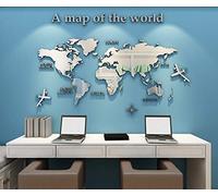 3D Stickers Muraux Carte du Monde Stickers DIY Mural Autocollants Carte Arts Décoration de la Maison pour Chambre, Salon, Cadeau de Noel (L,Argent)