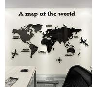 3D Stickers Muraux Carte du Monde Stickers DIY Mural Autocollants Carte Arts Décoration de la Maison pour Chambre, Salon, Cadeau de Noel (M,Noir)