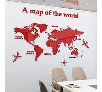 3D Stickers Muraux Carte du Monde Stickers DIY Mural Autocollants Carte Arts Décoration de la Maison pour Chambre, Salon, Cadeau de Noel (XL,Rouge)