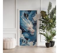 3D Stickers Porte 80x200cm Dragon Chinois Sticker Mural Auto-adhésif Autocollant Porte Motif de Nuages Poster Papier Peint PVC Imperméable Amovible pour Salon Chambre Bain