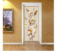 3D Stickers Porte Autocollants de Décoration pour Porte, WOVTE Fleurs d'or PVC Trompe L'oeil Mural,L(45x200cmx2Pcs)