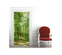 3D Stickers Porte Interieure Trompe l'oeil Poster Mural Effet Décoration Forêt Verte À Flanc De Colline Salon Cuisine 77 * 200Cm