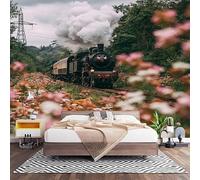 3D Trompe-l'œil Photo Murale 300x210 cm Vert Papier Peint Panoramique | Train à Vapeur RéTro H D Décoration Murale Poster Tableaux Intissé Muraux Tapisserie - pour Salon Bureau Mur de Fond TV