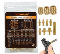3DZWMAN M3 M4 M5 SHORT Inserts filetés pour les pièces d'impression en 3D | 80x Écrous moletés en laiton métrique avec 7 pannes à souder et adaptateur (30x M3x3x4,6, 30x M4x4x6,3 et 20x M5x5,8x7,1)