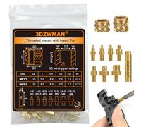 3DZWMAN M6 Inserts filetés pour les pièces d'impression 3D en plastique | 50 pièces Écrous moletés en laiton métrique avec 7 pannes à souder et adaptateur (25 pièces M6x5x8 et 25 pièces M6x8x8)