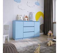 3E 3xE living.com Commode 2 Portes 3 tiroirs L : 120 cm, H : 78 cm, P : 40 cm, Couleur : Bleu