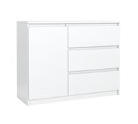 3E 3xE living.com Commode à 3 Tiroirs, Porte et 2 Étagères pour la Chambre, Blanc, 100 x 38,5 x 78 cm