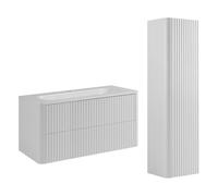 3E 3xE living.com Ensemble Salle de Bains Meuble 100 à Vasque et Colonne, Blanc, 100,30 x 48,4 x 43,7 cm