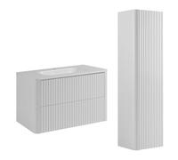 3E 3xE living.com Ensemble Salle de Bains Meuble 80 à Vasque et Colonne, Blanc, 80,30 x 48,4 x 43,7 cm