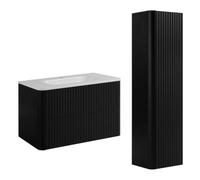 3E 3xE living.com Ensemble Salle de Bains Meuble 80 à Vasque et Colonne, Noir, 80,30 x 48,4 x 43,7 cm