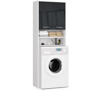 3E 3xE living.com Meuble de Salle de Bain au Dessus du Lave-Linge : Deux Portes, Quatre étagères, Couleur : Blanc/Graphite Brillant, D : L : 64 cm, H : 180 cm, P : 30 cm.