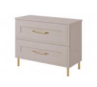 3E 3xE living.com Meuble de Salle de Bain sous Vasque avec Plan, 2 Tiroirs à Fermeture Douce, Façade Cannelée MDF 19 mm, Cachemire + Plan Cachemire, Poignées Dorées, Pieds Dorés, 80 x 46 x 73,6 cm