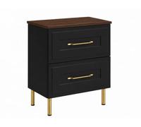 3E 3xE living.com Meuble de Salle de Bain sous Vasque avec Plan, 2 Tiroirs à Fermeture Douce, Façade Cannelée MDF 19 mm, Noir + Plan Chêne Noyer, Poignées Dorées, Pieds Dorés, 60 x 46 x 73,6 cm