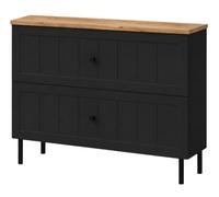 3E 3xE living.com Meuble de Salle de Bain sous Vasque avec Plan, 2 Tiroirs à Fermeture Douce, Façade Cannelée MDF 19 mm, Noir + Plan Chêne Craft, Poignées Noires, Pieds Noirs, 80 x 46 x 73,6 cm