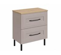 3E 3xE living.com Meuble de Salle de Bain sous Vasque avec Plan, 2 Tiroirs à Fermeture Douce, Façade Cannelée MDF 19 mm, Cachemire + Plan Chêne Clair, Poignées Noires, Pieds Noirs, 60 x 46 x 73,6 cm
