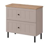 3E 3xE living.com Meuble de Salle de Bain sous Vasque avec Plan, 2 Tiroirs à Fermeture Douce, Façade Cannelée MDF 19 mm, Cachemire + Plan Chêne Clair, Poignées Noires, Pieds Noirs, 60 x 46 x 73,6 cm