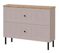 3E 3xE living.com Meuble de Salle de Bain sous Vasque avec Plan, 2 Tiroirs à Fermeture Douce, Façade Cannelée MDF 19 mm, Cachemire + Plan Chêne Clair, Poignées Noires, Pieds Noirs, 80 x 46 x 73,6 cm