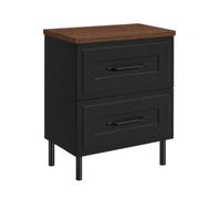 3E 3xE living.com Meuble de Salle de Bain sous Vasque avec Plan, 2 Tiroirs à Fermeture Douce, Façade Cannelée MDF 19 mm, Noir + Plan Chêne Noyer, Poignées Noires, Pieds Noirs, 60 x 46 x 73,6 cm