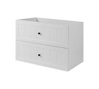 3E 3xE living.com Meuble de Salle de Bain sous Vasque avec Plan, 2 Tiroirs à Fermeture Douce, Façade Cannelée MDF 19 mm, Blanc + Plan Chêne Noyer, Poignées Noires, Pieds Noirs, 80 x 46 x 73,6 cm