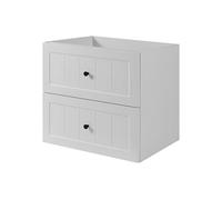 3E 3xE living.com Meuble de Salle de Bain sous Vasque avec Plan, 2 Tiroirs à Fermeture Douce, Façade Cannelée MDF 19 mm, Blanc + Plan Chêne Noyer, Poignées Noires, Pieds Noirs, 60 x 46 x 73,6 cm