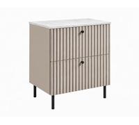 3E 3xE living.com Meuble de Salle de Bain sur Pieds avec Plan 60, Cachemire + Plan Effet marbre Bianco, poignées en Trois Couleurs, Pieds Noirs, 60 x 44,4 x 73,6 cm