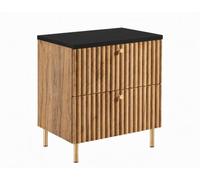 3E 3xE living.com Meuble de Salle de Bain sur Pieds avec Plan 60, chêne Craft doré + Plan Noir, poignées en Trois Couleurs, Pieds dorés, 60 x 44,4 x 73,6 cm