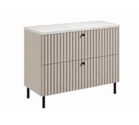 3E 3xE living.com Meuble de Salle de Bain sur Pieds avec Plan 80, Cachemire + Plan Effet marbre Bianco, poignées en Trois Couleurs, Pieds Noirs, 80 x 44,4 x 73,6 cm