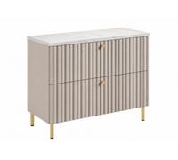 3E 3xE living.com Meuble de Salle de Bain sur Pieds avec Plan 80, Cachemire + Plan Effet marbre Bianco, poignées en Trois Couleurs, Pieds dorés, 80 x 44,4 x 73,6 cm