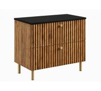 3E 3xE living.com Meuble de Salle de Bain sur Pieds avec Plan 80, chêne Craft doré + Plan Noir, poignées en Trois Couleurs, Pieds dorés, 80 x 44,4 x 73,6 cm