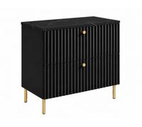 3E 3xE living.com Meuble de Salle de Bain sur Pieds avec Plan 80, Noir + Plan Effet marbre Black Royal, poignées en Trois Couleurs, Pieds dorés, 80 x 44,4 x 73,6 cm