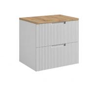 3E 3xE living.com Meuble de Salle de Bain Suspendu 60 cm à tiroirs, Coloris Blanc + Plan de Travail chêne Craft, avec poignées, 60 x 46 x 58,6 cm