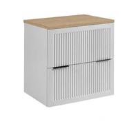 3E 3xE living.com Meuble de Salle de Bain Suspendu 60 cm à tiroirs, Coloris Blanc + Plan de Travail chêne Clair, avec poignées, 60 x 46 x 58,6 cm