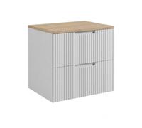 3E 3xE living.com Meuble de Salle de Bain Suspendu 60 cm à tiroirs, Coloris Blanc + Plan de Travail chêne Clair, avec poignées, 60 x 46 x 58,6 cm