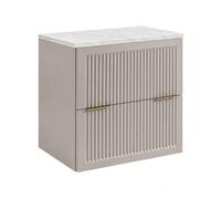 3E 3xE living.com Meuble de Salle de Bain Suspendu 60 cm à tiroirs, Coloris Cachemire + Plan de Travail marbre Bianco, poignées Coloris Noir, 60 x 46 x 58,6 cm
