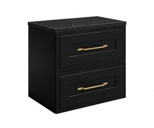 3E 3xE living.com Meuble de Salle de Bain Suspendu 60 cm à tiroirs, Coloris Noir + Plan de Travail marbre Black Royal, poignées Coloris Or, 60 x 46 x 58,6 cm