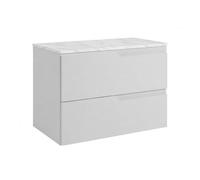 3E 3xE living.com Meuble de Salle de Bain Suspendu 80 cm à tiroirs, Coloris Blanc + Plan de Travail marbre Bianco, 80 x 46 x 58,6 cm