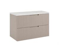 3E 3xE living.com Meuble de Salle de Bain Suspendu 80 cm à tiroirs, Coloris Cachemire + Plan de Travail marbre Bianco, avec poignées, 80 x 46 x 58,6 cm