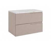 3E 3xE living.com Meuble de Salle de Bain Suspendu 80 cm à tiroirs, Coloris Cachemire + Plan de Travail marbre Bianco, 80 x 46 x 58,6 cm