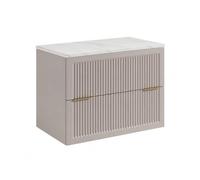3E 3xE living.com Meuble de Salle de Bain Suspendu 80 cm à tiroirs, Coloris Cachemire + Plan de Travail marbre Bianco, poignées Coloris Noir, 80 x 46 x 58,6 cm