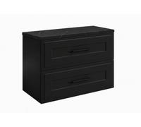 3E 3xE living.com Meuble de Salle de Bain Suspendu 80 cm à tiroirs, Coloris Noir + Plan de Travail marbre Black Royal, poignées Coloris Noir, 80 x 46 x 58,6 cm