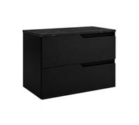 3E 3xE living.com Meuble de Salle de Bain Suspendu 80 cm à tiroirs, Coloris Noir + Plan de Travail marbre Black Royal, 80 x 46 x 58,6 cm