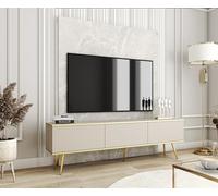 Meuble TV, Beige, pieds Or, 175 x 32 x 53 cm, Push to Open
