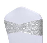 3E Home Lot de 10 rubans de chaise à paillettes argentées, pliables et scintillantes pour décoration de fête, mariage, réception