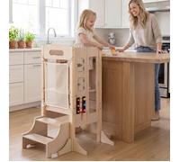 3en1 Tour d'Apprentissage Évolutive-COSTWAY-3Hauteurs Réglables,Bureau/Chaise Enfant,Montessori Tour d'Observation,Tableau Noir,3Ans